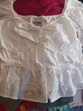 a new day White Eyelet Peplum Top with Bow Detail